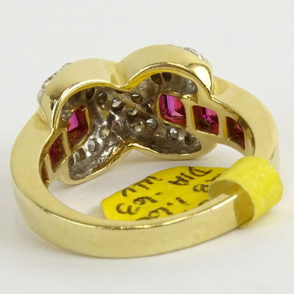 Vintage Approx. 1.66 Carat Ruby, .63 Carat Round Brilliant Cut Diamond and 14 Karat Yellow Gold Cross Over Ring