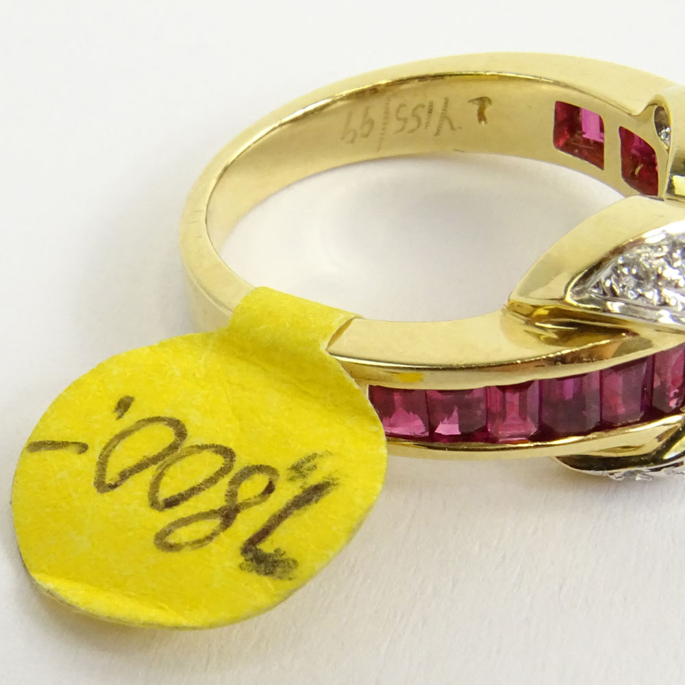 Vintage Approx. 1.66 Carat Ruby, .63 Carat Round Brilliant Cut Diamond and 14 Karat Yellow Gold Cross Over Ring