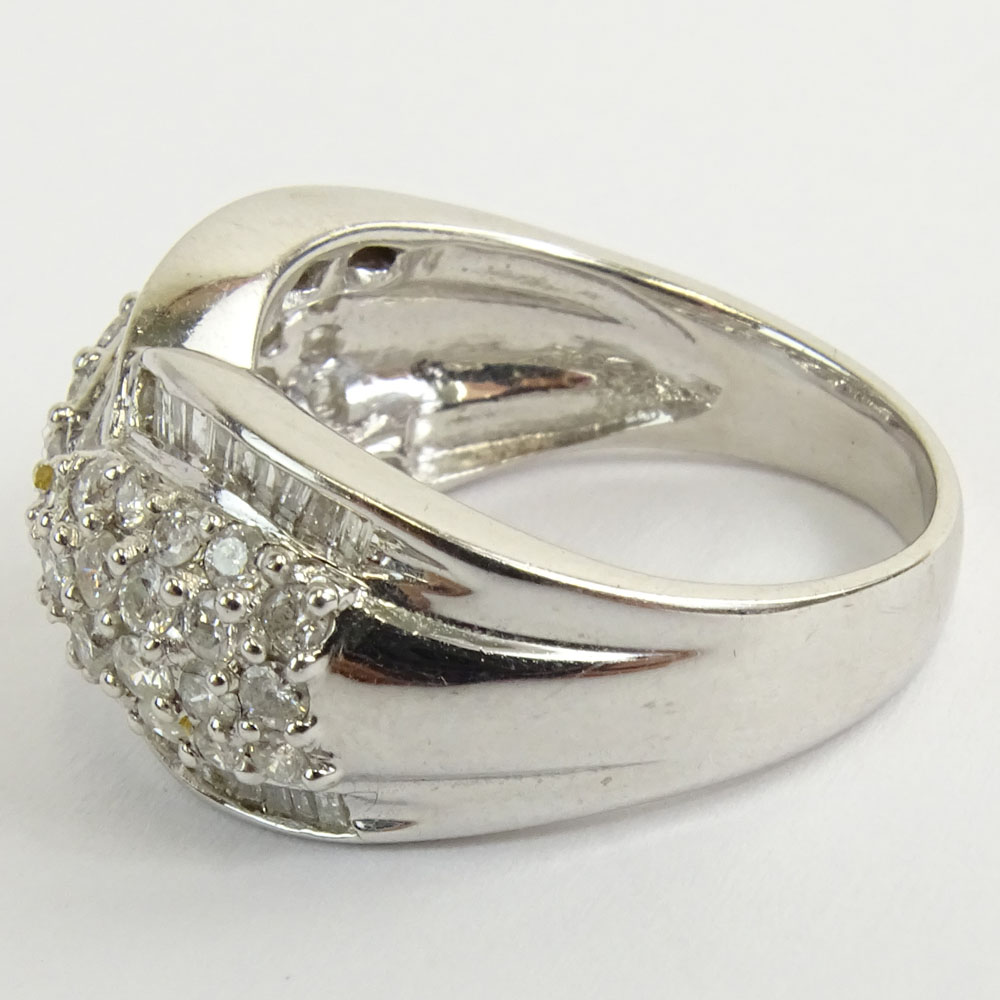 Vintage Approx. 2.0 Carat Round Brilliant and Baguette Cut Diamond and 14 Karat White Gold Cluster Ring.