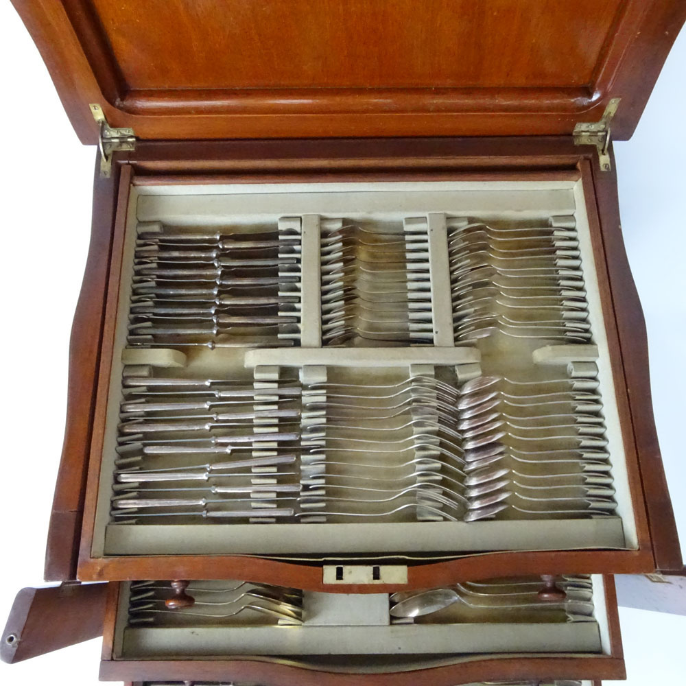 One Hundred Eighty Four Piece Arts & Crafts Sterling Silver Flatware in Fitted Custom Cabinet.