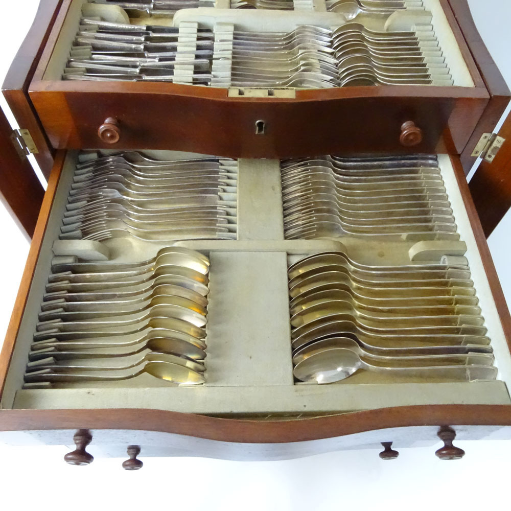 One Hundred Eighty Four Piece Arts & Crafts Sterling Silver Flatware in Fitted Custom Cabinet.