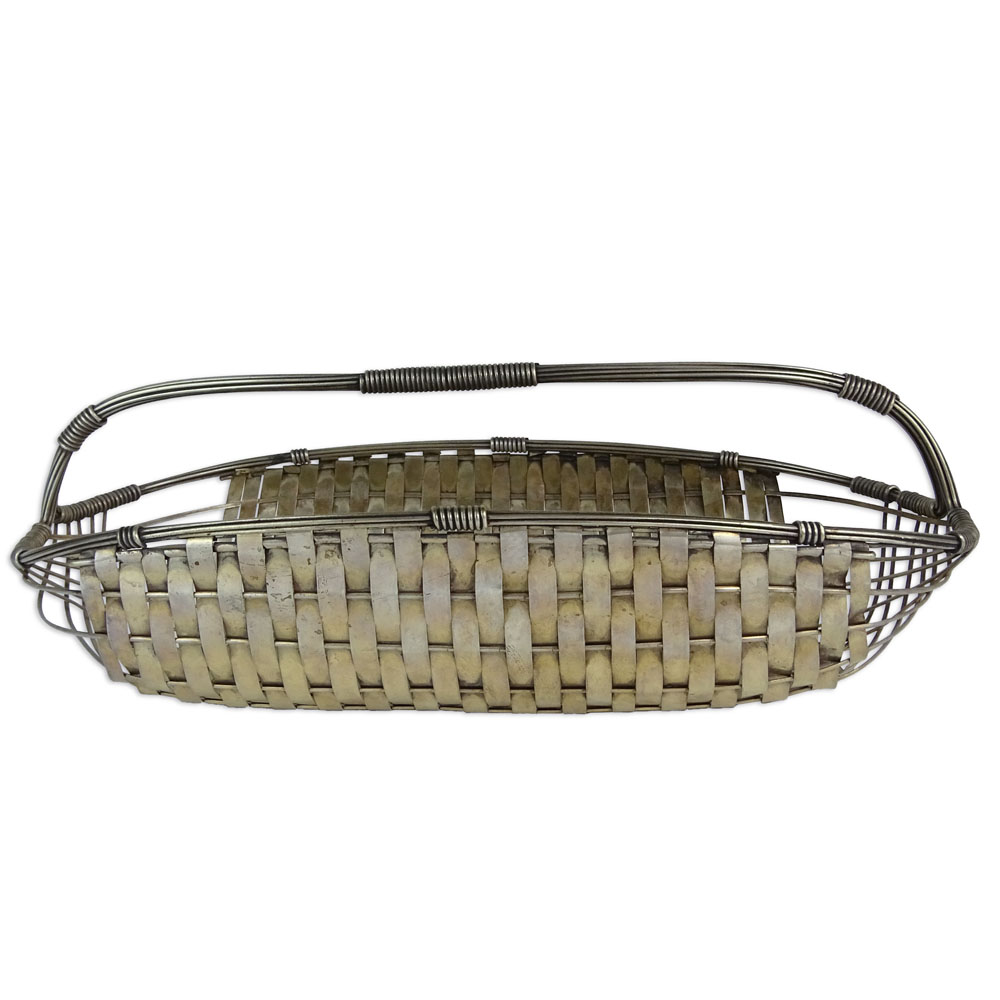 Large Vintage Silver Plate Woven Basket.