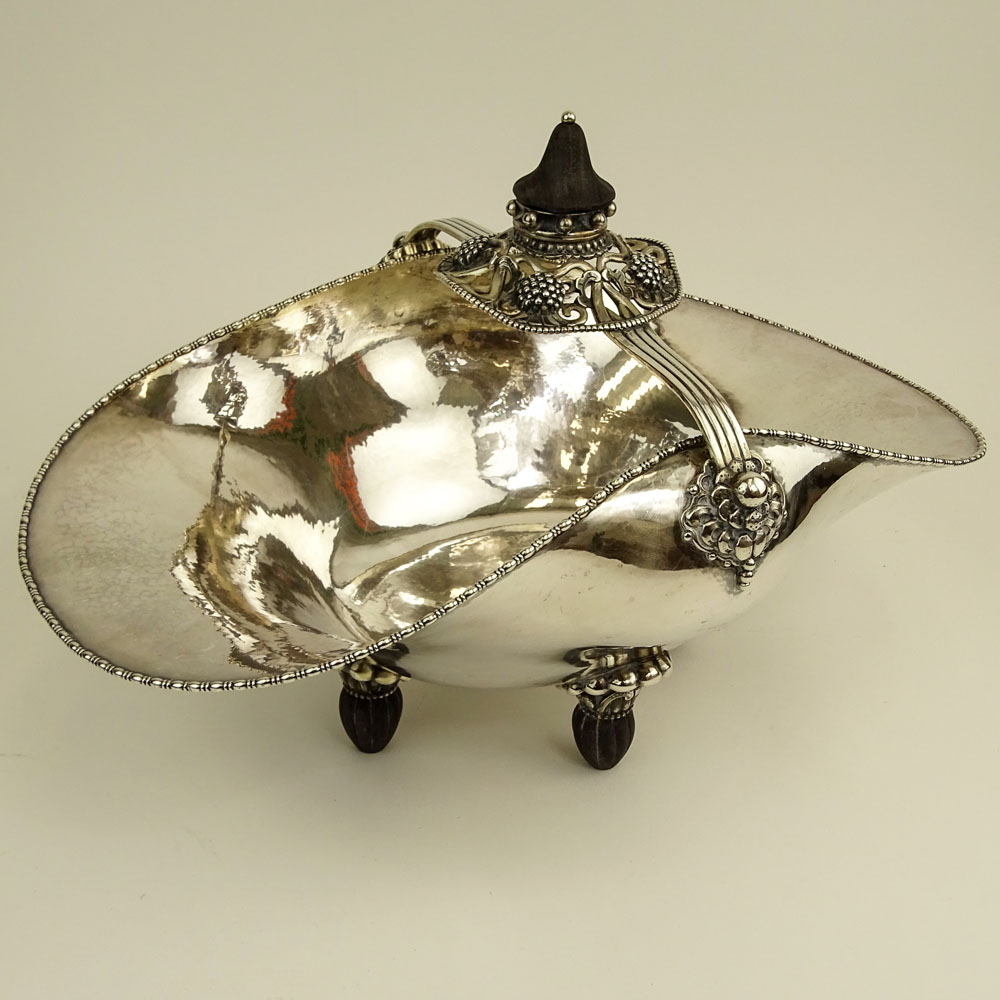 Art Nouveau BWKS (Bremer Werkst‰tten Kunstgewerbliche Silberarbeiten) 830 German Silver Handled Hand Hammered Centerpiece Bowl.