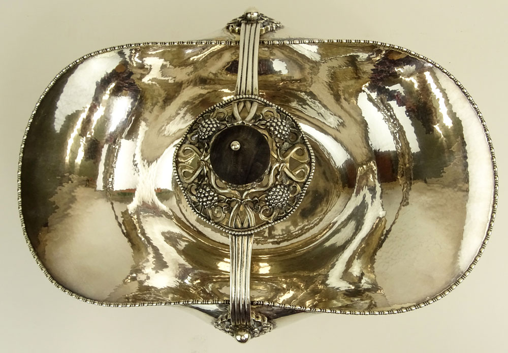 Art Nouveau BWKS (Bremer Werkst‰tten Kunstgewerbliche Silberarbeiten) 830 German Silver Handled Hand Hammered Centerpiece Bowl.