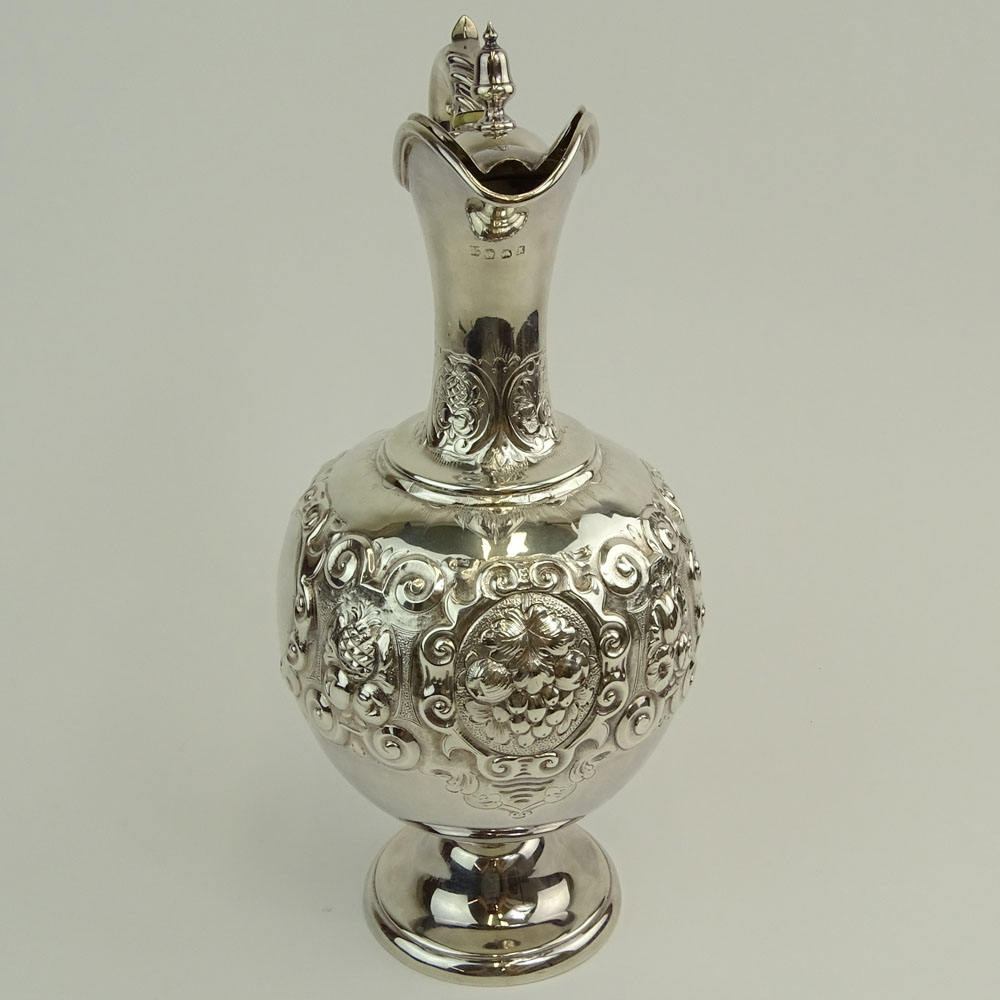 Mid 19th Century English Silver Ewer. Fruit and foliate motif.