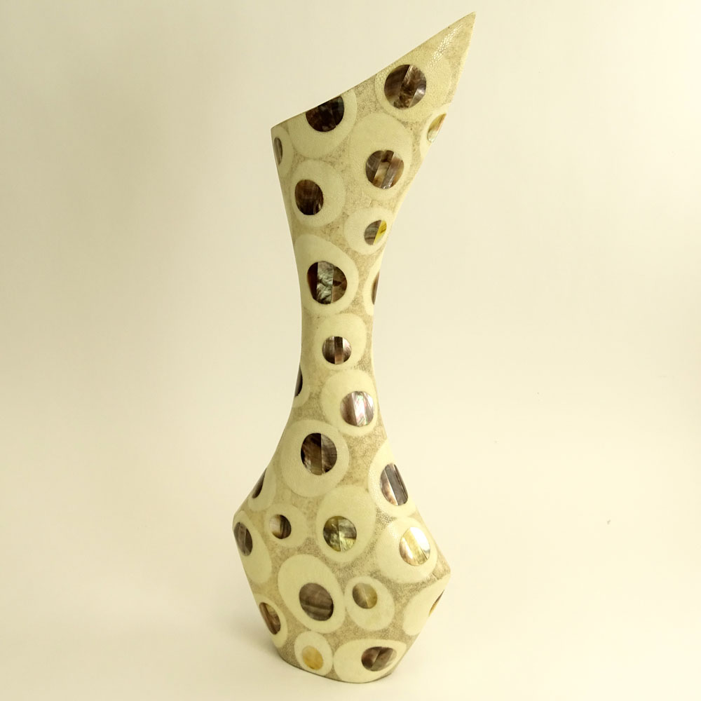 R & Y Auguostini Vase. Faux shagreen resin with inlaid mother of pearl.