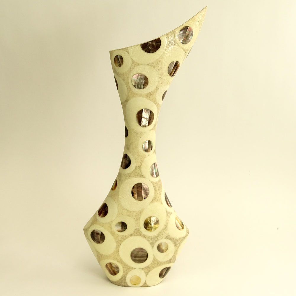 R & Y Auguostini Vase. Faux shagreen resin with inlaid mother of pearl.