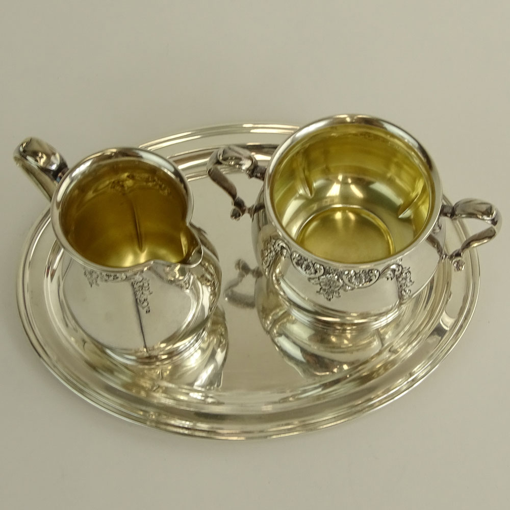 International Sterling Silver 3 Piece Creamer and Pitcher Set With Tray.