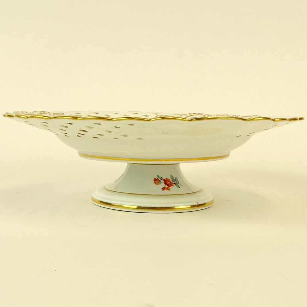 Meissen Hand Painted Reticulated Porcelain Compote.