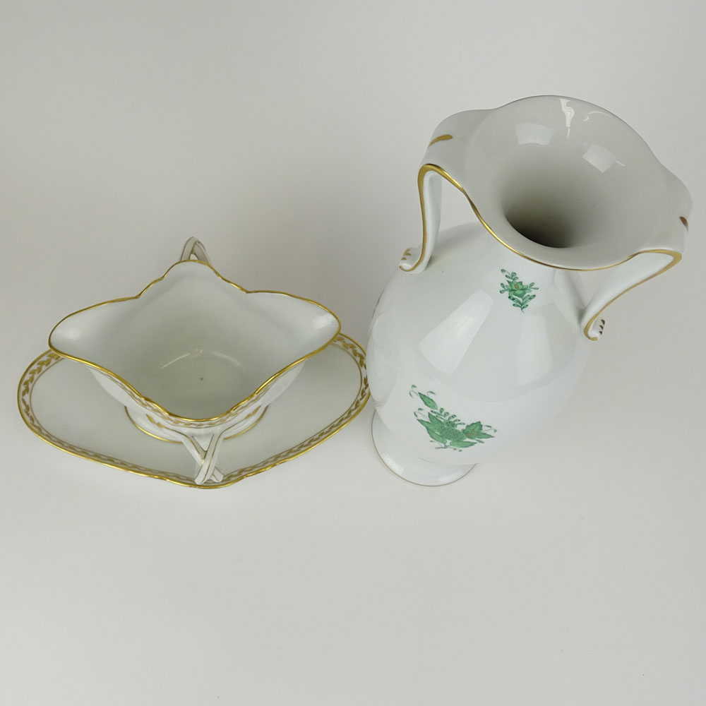 Two Piece Herend Porcelain. Includes Chinese Bouquet-Green Tall Urn,