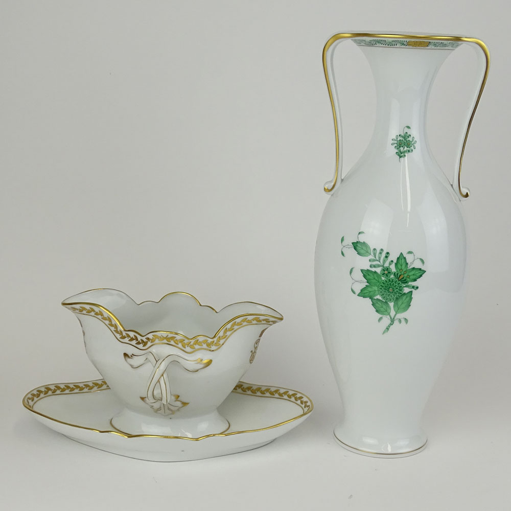 Two Piece Herend Porcelain. Includes Chinese Bouquet-Green Tall Urn,