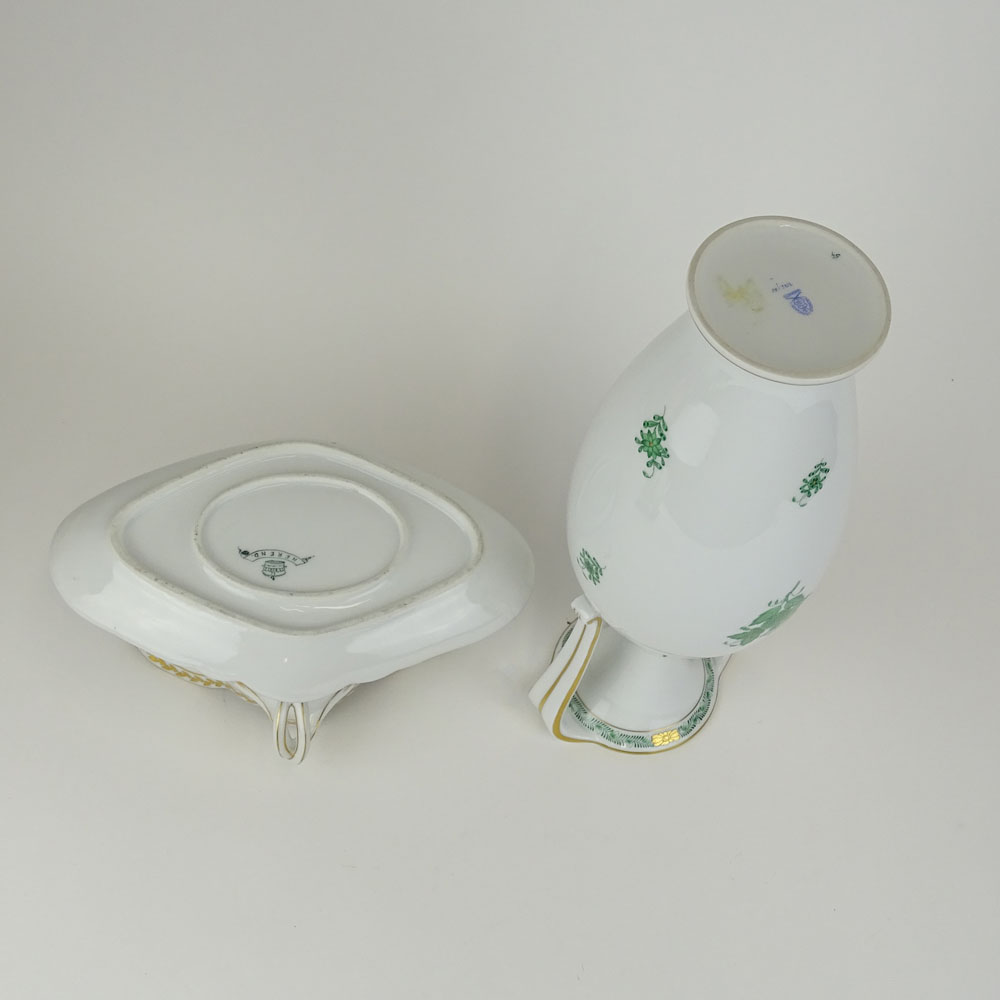 Two Piece Herend Porcelain. Includes Chinese Bouquet-Green Tall Urn,