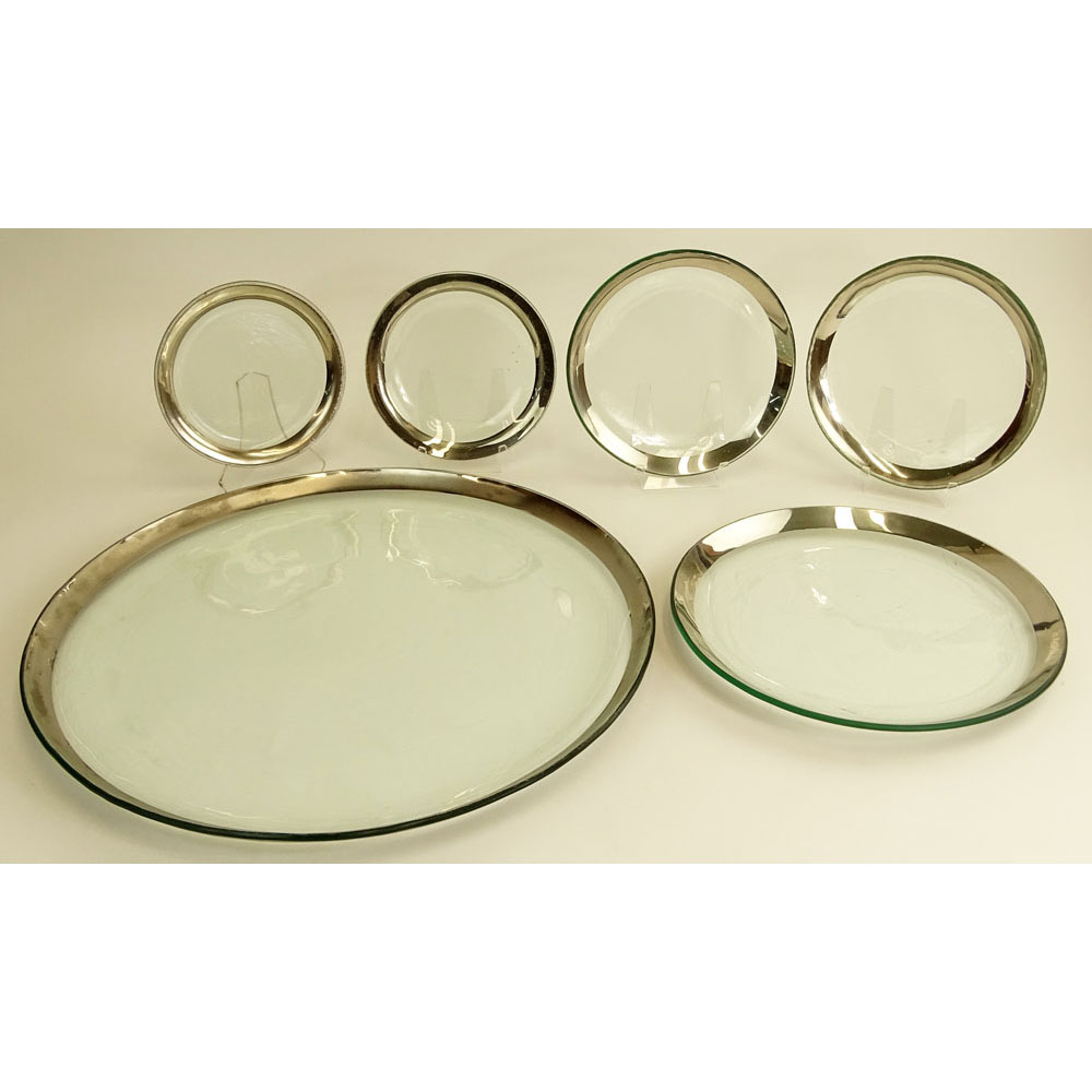 Lot of Six (6) Annieglass Round Platinum Trim dishes.