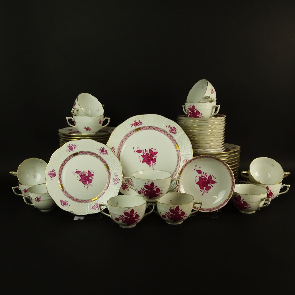 Sixty Four (64) Piece Herend Chinese Bouquet Raspberry Partial Dinnerware