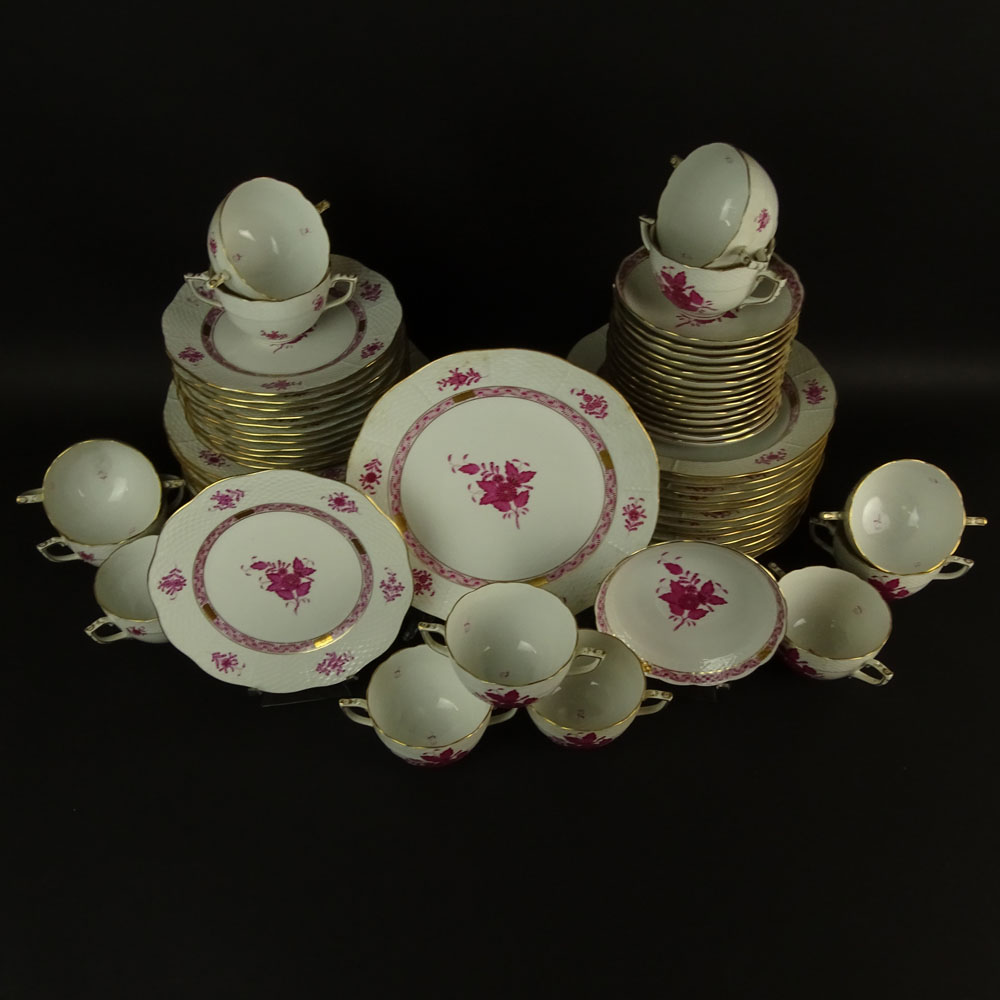 Sixty Four (64) Piece Herend Chinese Bouquet Raspberry Partial Dinnerware