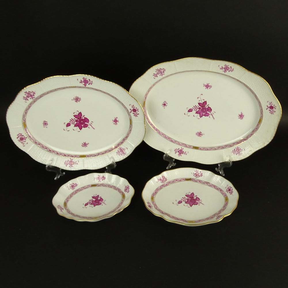 Lot of Four (4) Herend Chinese Bouquet Raspberry Serving Platters.