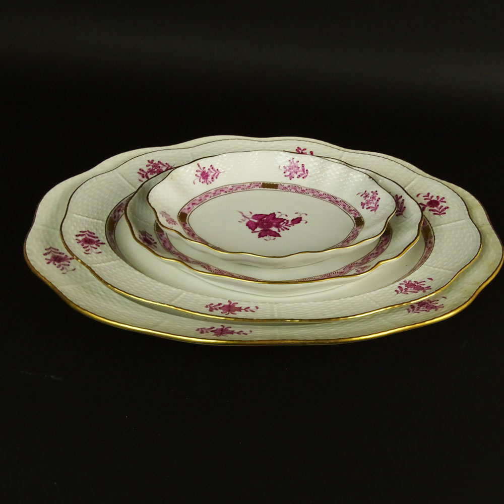 Lot of Four (4) Herend Chinese Bouquet Raspberry Serving Platters.