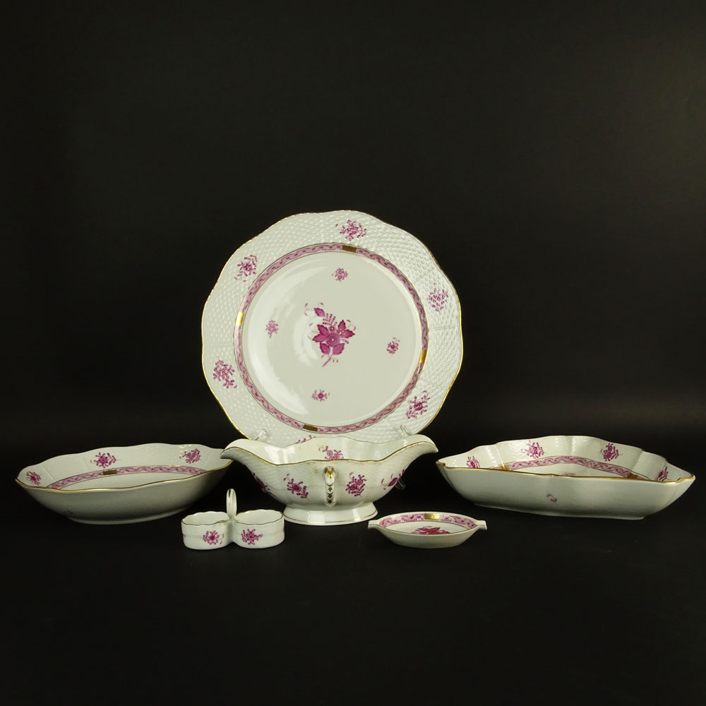 Lot of Six (6) Herend Chinese Bouquet Raspberry Serving Pieces.