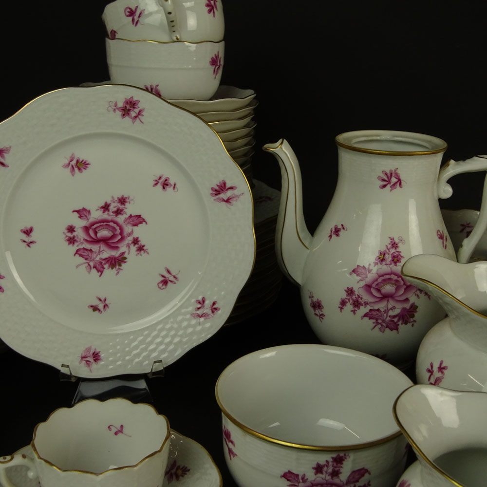 Sixty-Six (66) Piece Herend Nanking Bouquet Pink Partial Dessert Set.