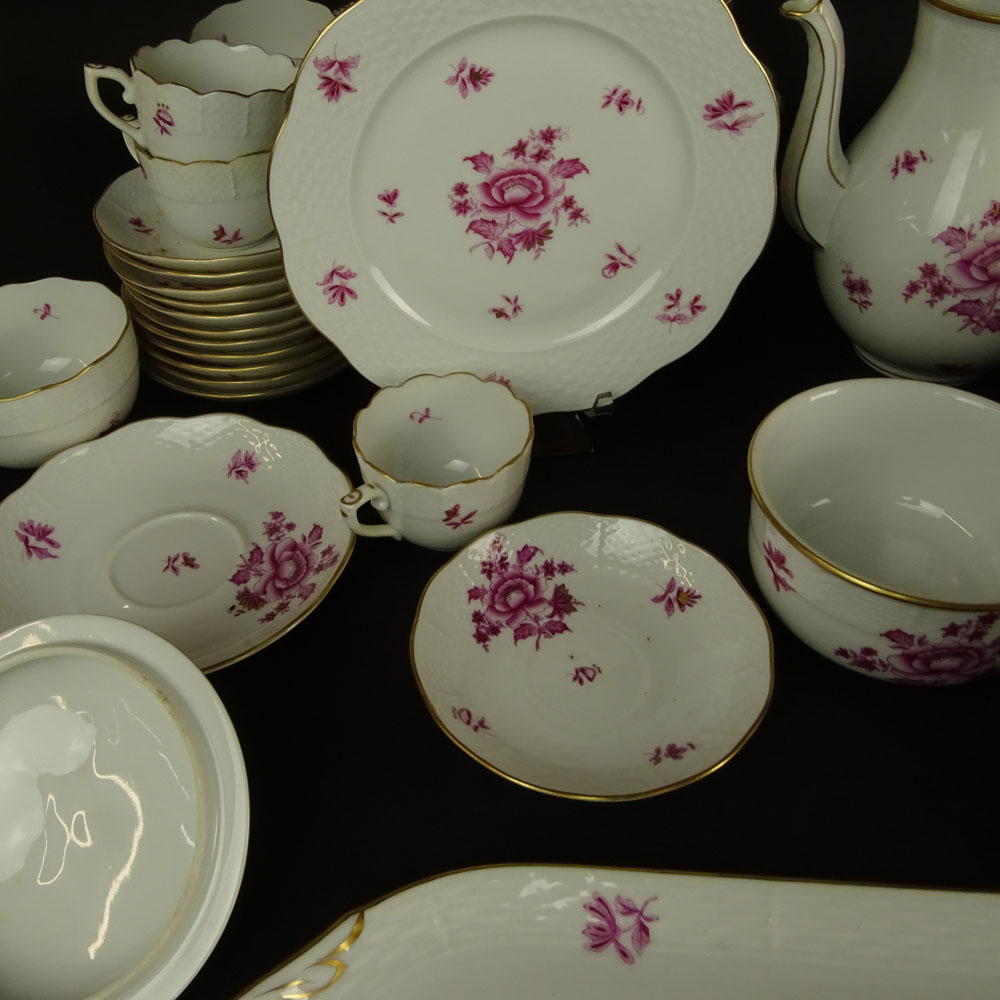 Sixty-Six (66) Piece Herend Nanking Bouquet Pink Partial Dessert Set.