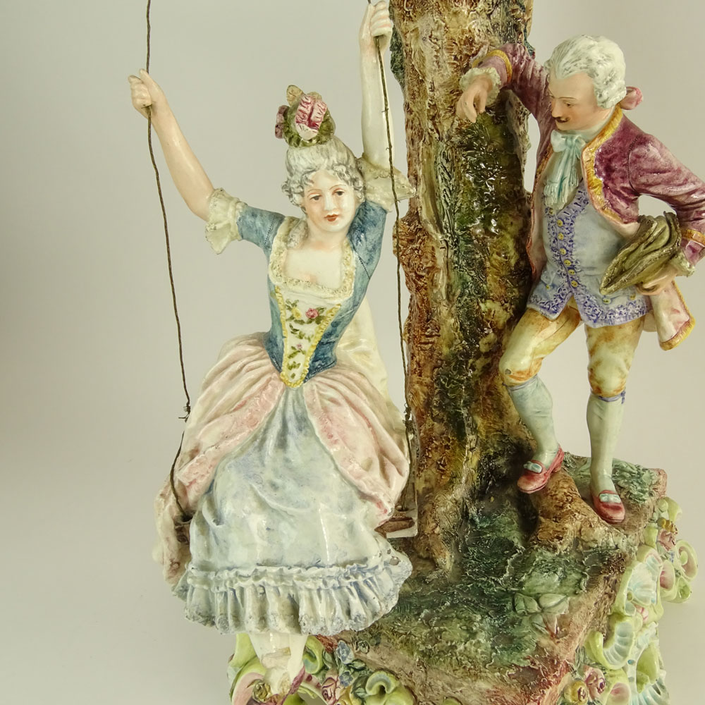 Vintage Gesetzlich German Porcelain Group "Swinging Beauty" Marked to base.