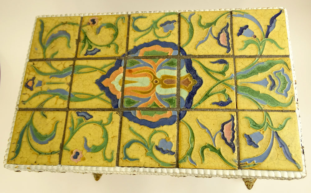 Harvey Yellin Wrought Iron Table Inlaid With Pottery Tiles, Possibly Rookwood. 