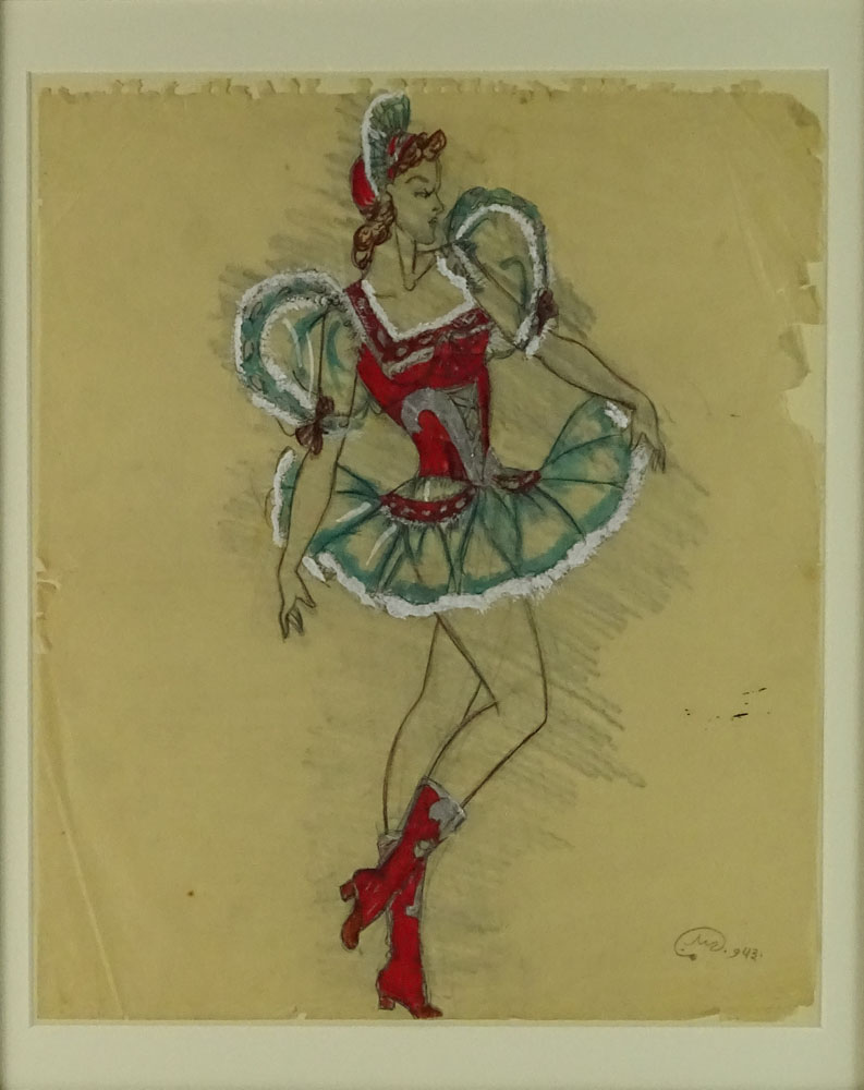 attributed to: Mstislav Valerianovich Dobuzhinsky, Russian (1875-1957) Mixed media on paper "Design For Ballerina Costume"
