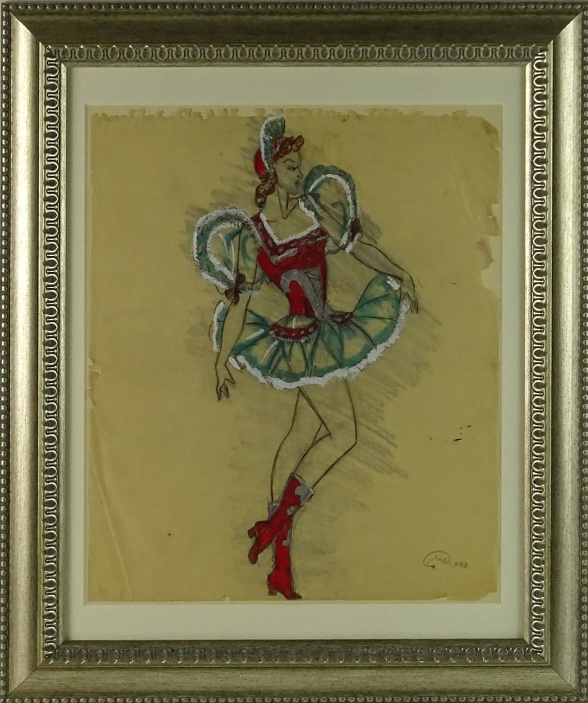 attributed to: Mstislav Valerianovich Dobuzhinsky, Russian (1875-1957) Mixed media on paper "Design For Ballerina Costume"