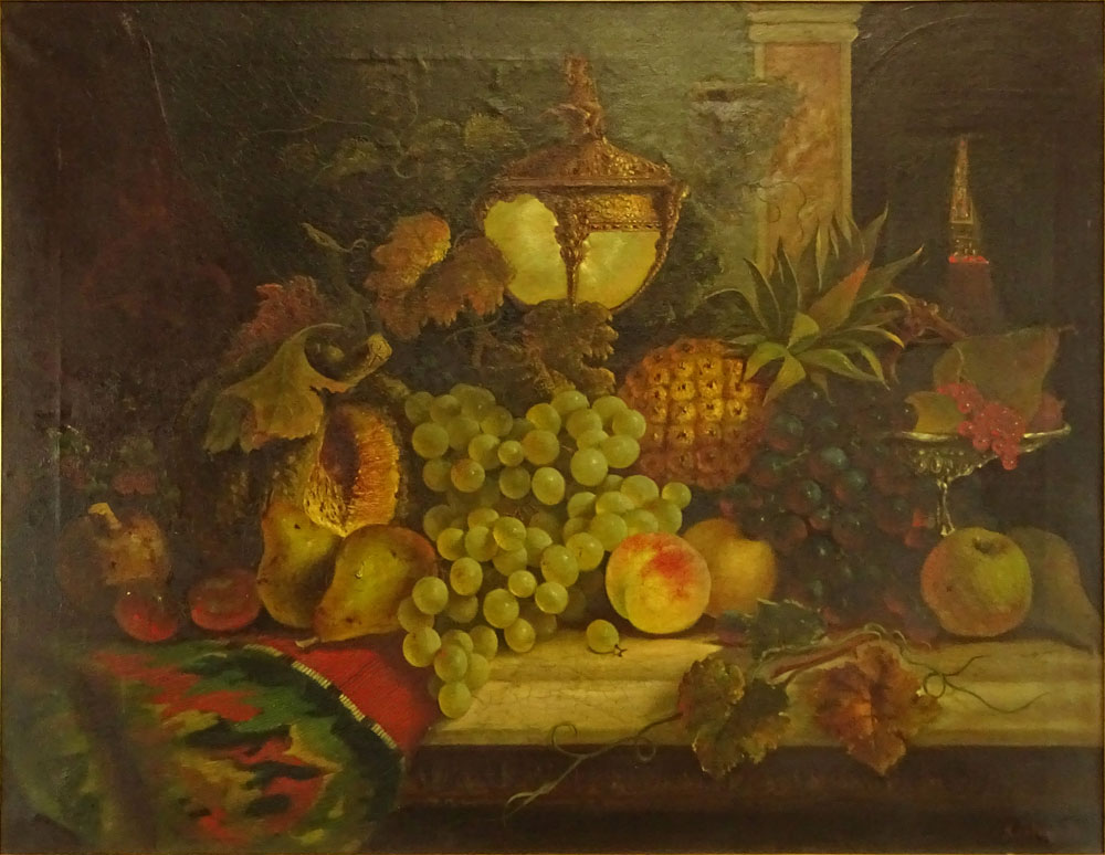 H.G. Nicholls, British (19/20th C) Oil on canvas "Still Life With Fruit" 