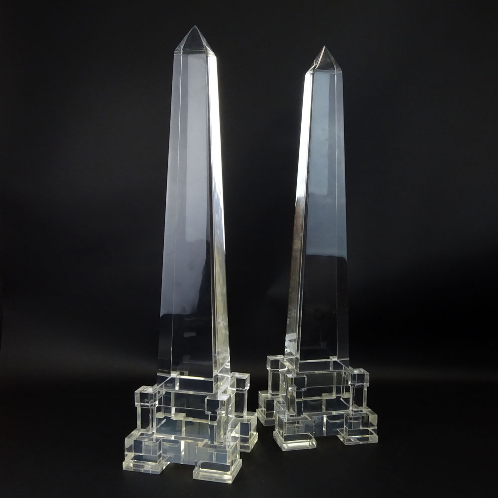 Attributed to: Charles Hollis Jones pair of Lucite Obelisks.