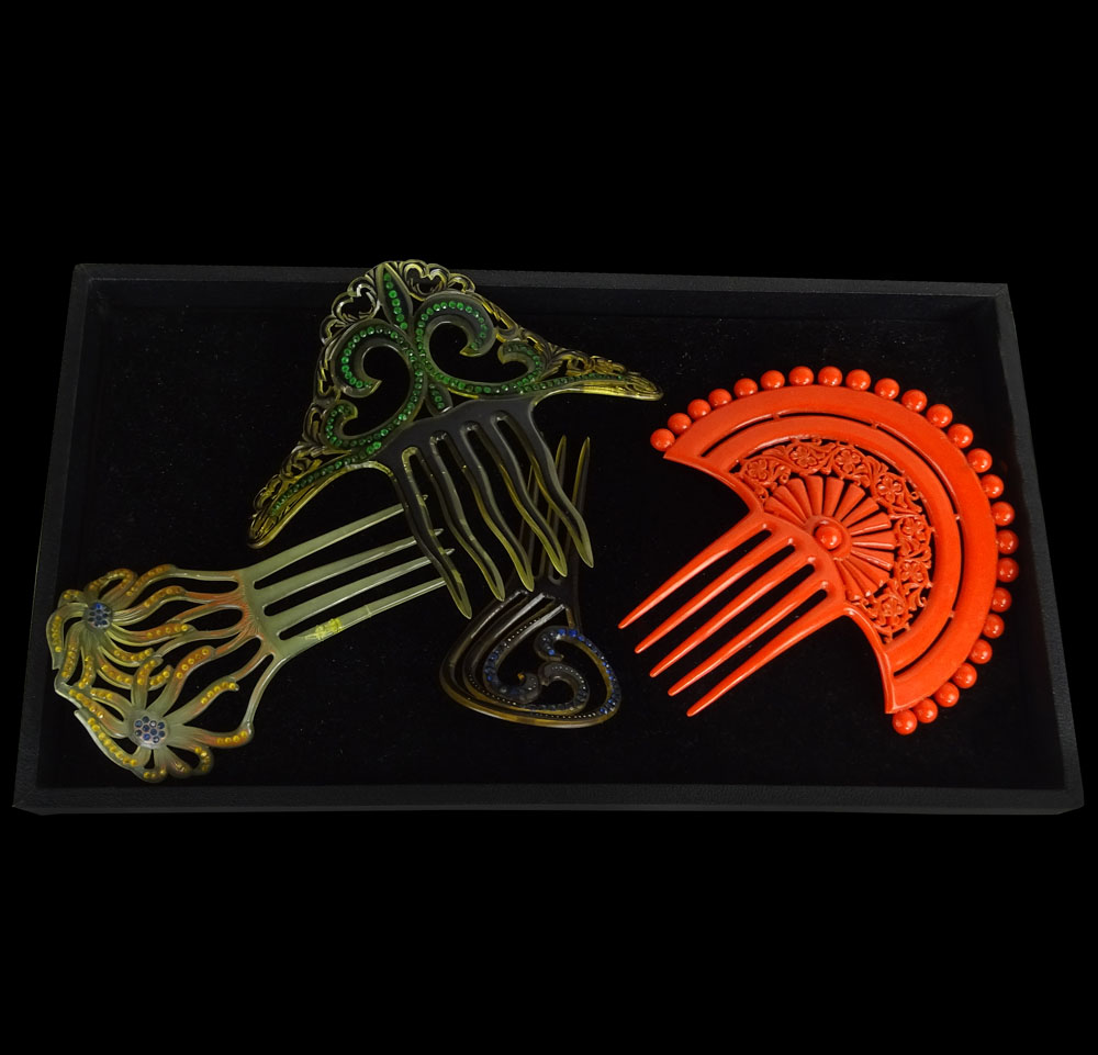 Lot of Four (4) Art Nouveau Celluloid Hair Combs.