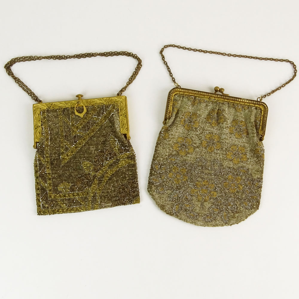 Lot of Two (2) French Beaded bags on gilt metal frames.