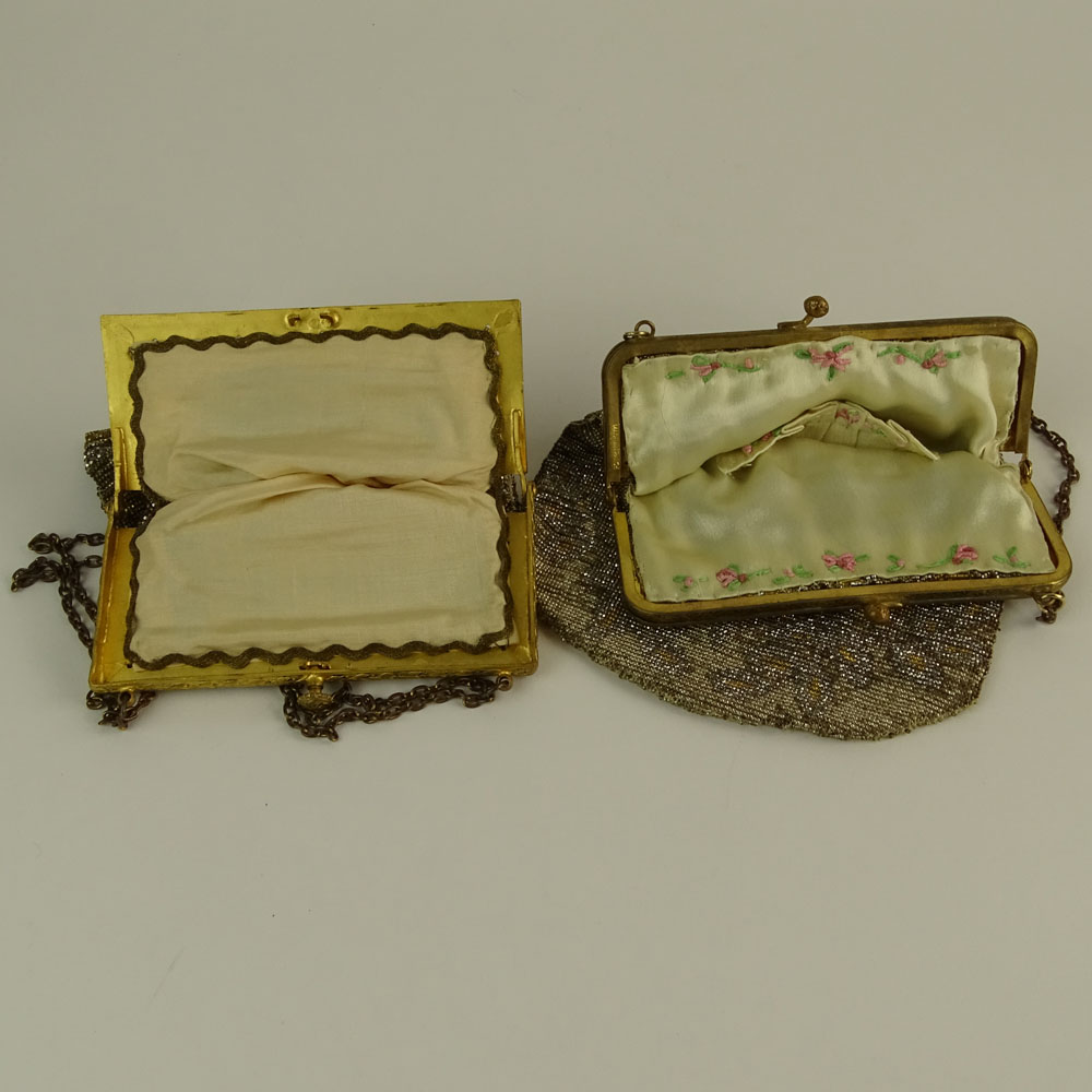 Lot of Two (2) French Beaded bags on gilt metal frames.