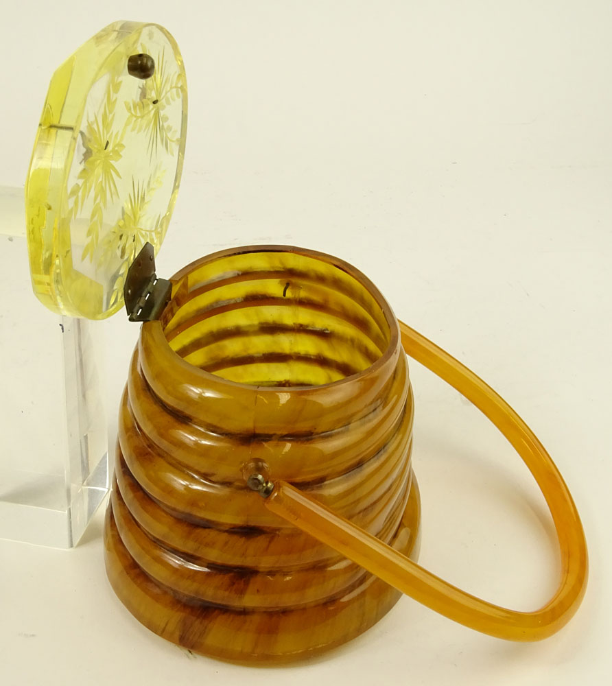 Vintage Honey Colored Beehive Lucite Purse with Brass Bees