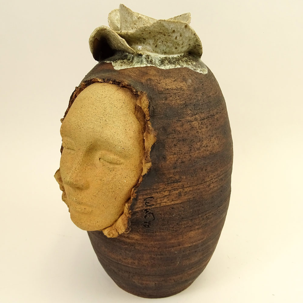 Contemporary Clay Pottery "Face Vase". 