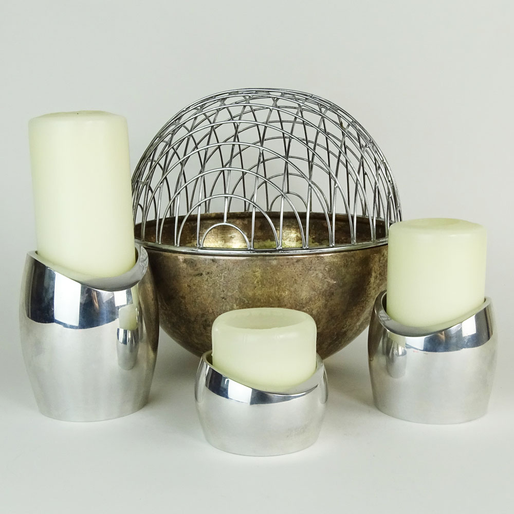 Vintage Nambe 3 piece chrome candle holder set.