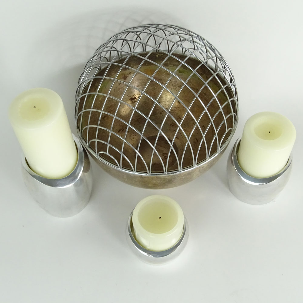 Vintage Nambe 3 piece chrome candle holder set.