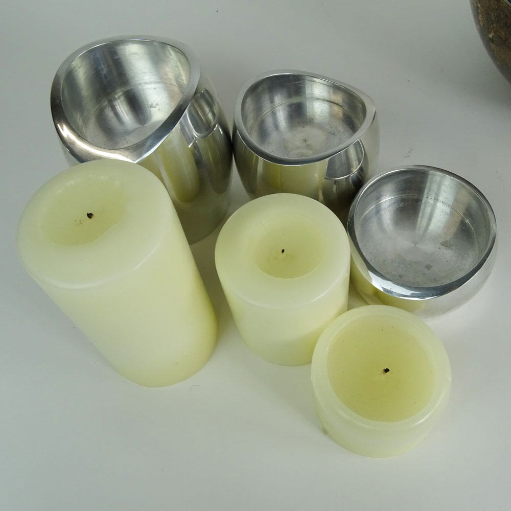 Vintage Nambe 3 piece chrome candle holder set.