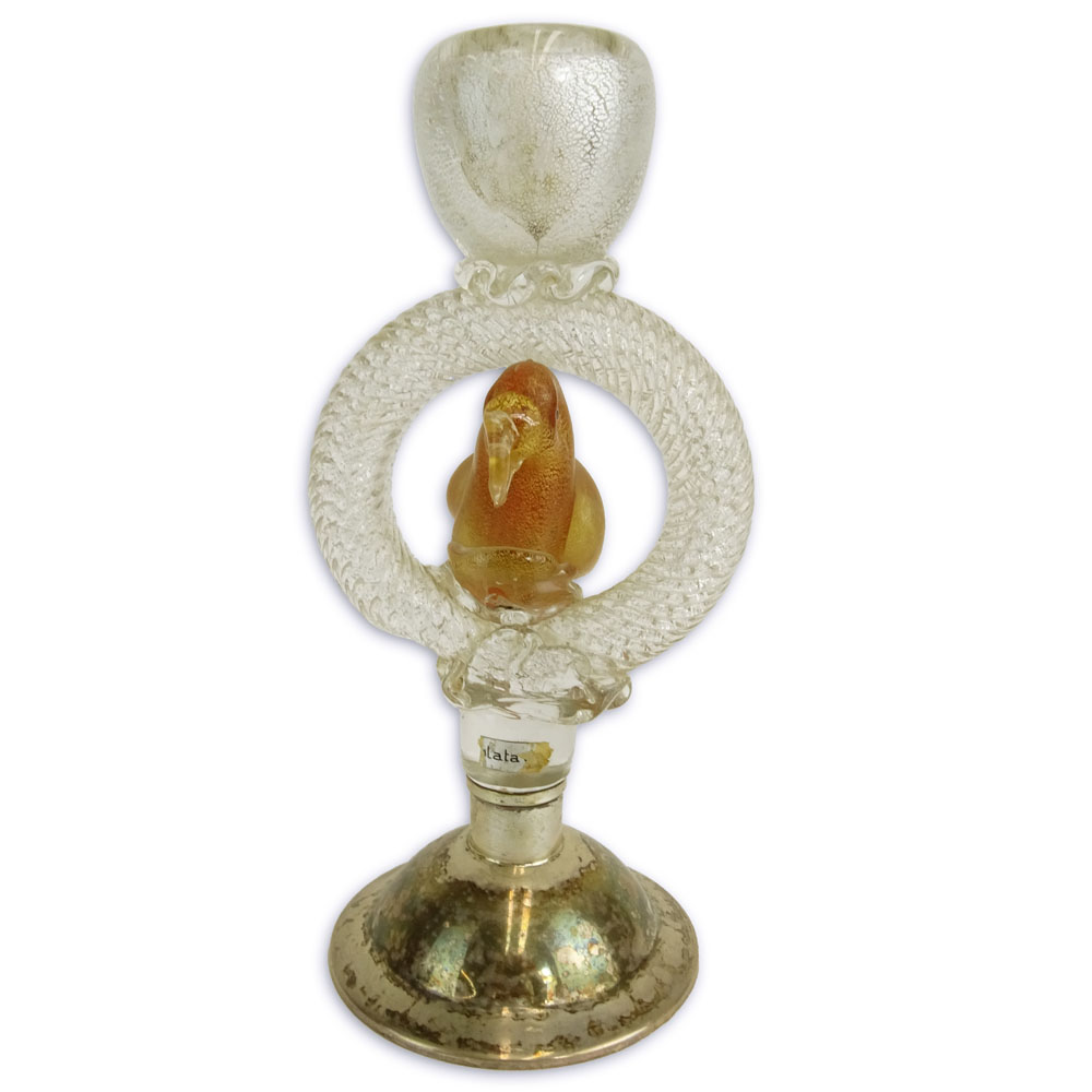 Vintage Murano Glass Bird Candlestick on Silver Base.