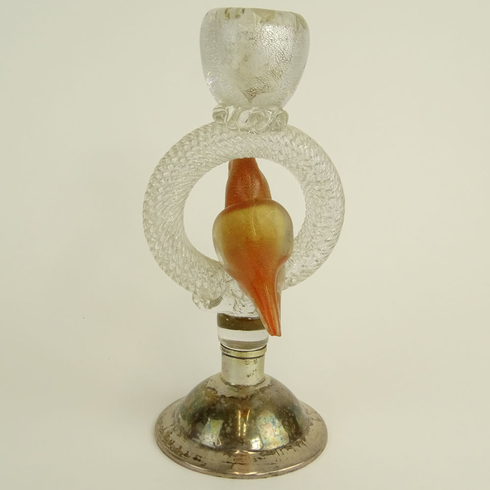 Vintage Murano Glass Bird Candlestick on Silver Base.