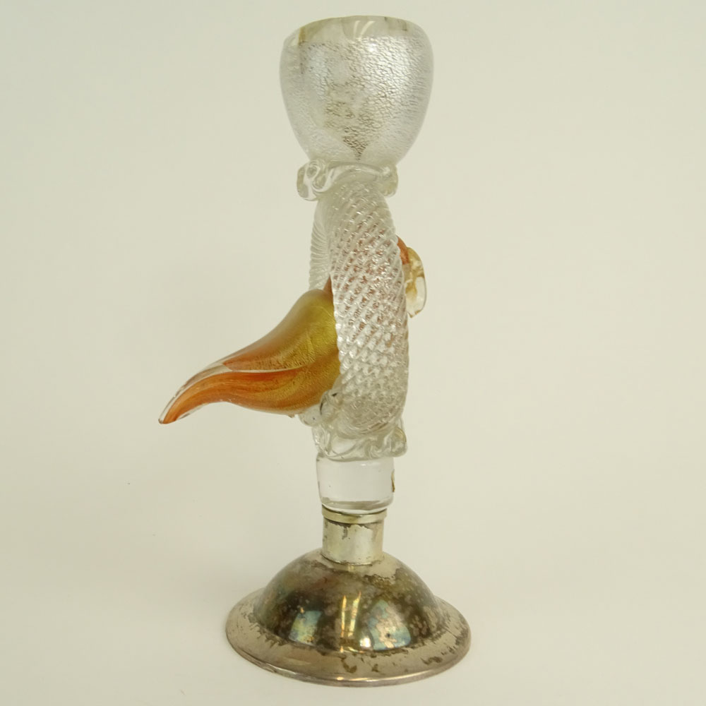 Vintage Murano Glass Bird Candlestick on Silver Base.