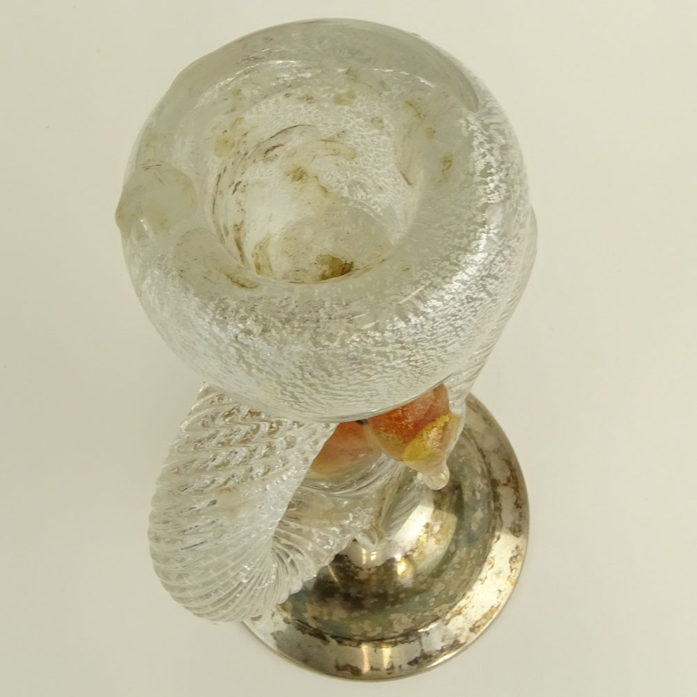 Vintage Murano Glass Bird Candlestick on Silver Base.