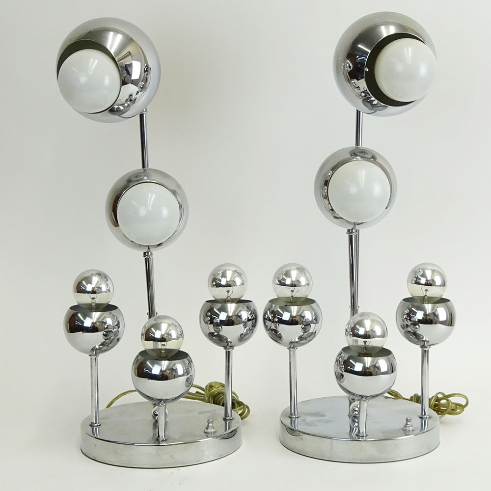 Pair Mid Century Modern Possibly Robert Sonneman Chrome lamps.