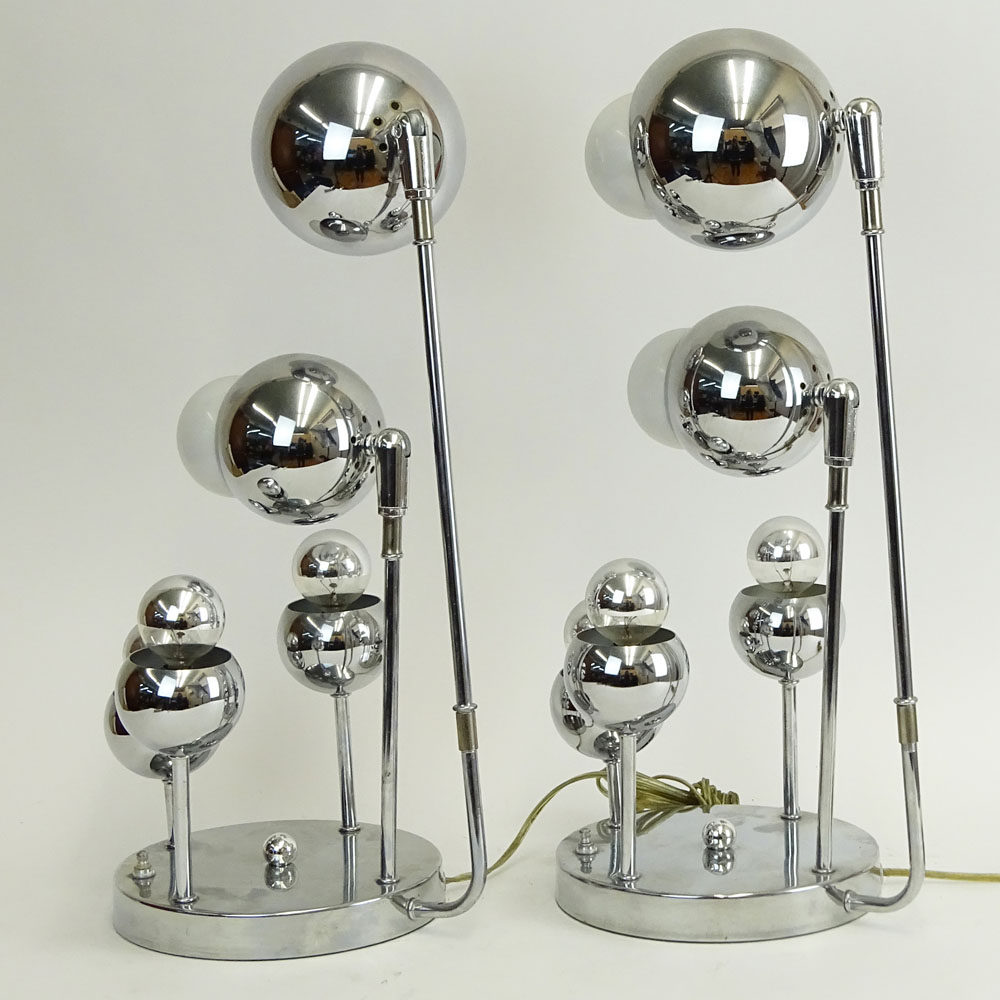 Pair Mid Century Modern Possibly Robert Sonneman Chrome lamps.