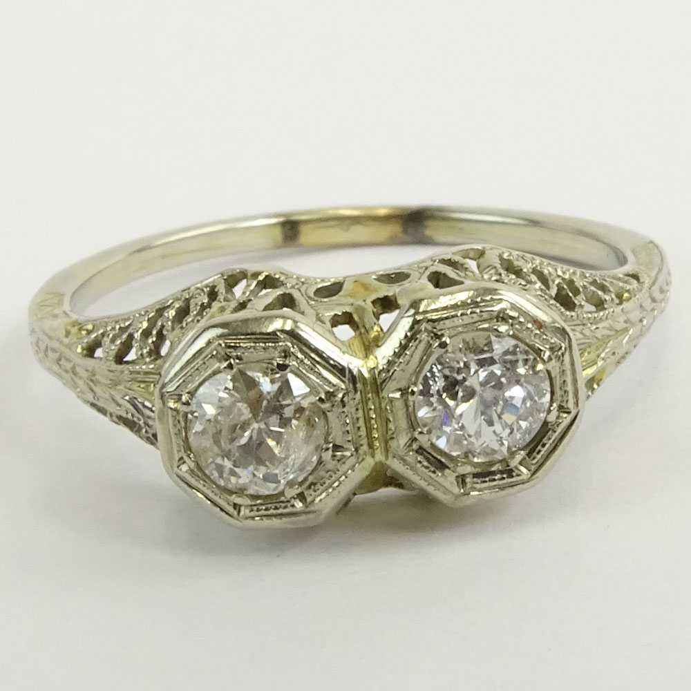 Art Deco Approx. .30 Carat Two Diamond and Platinum Ring.