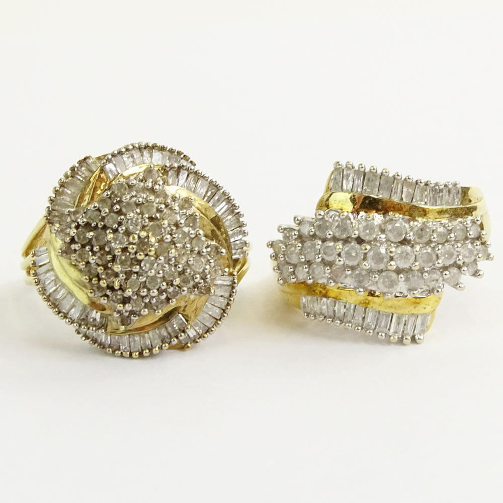 Two (2) Vintage Diamond and 10 Karat Yellow Gold Cluster Rings.