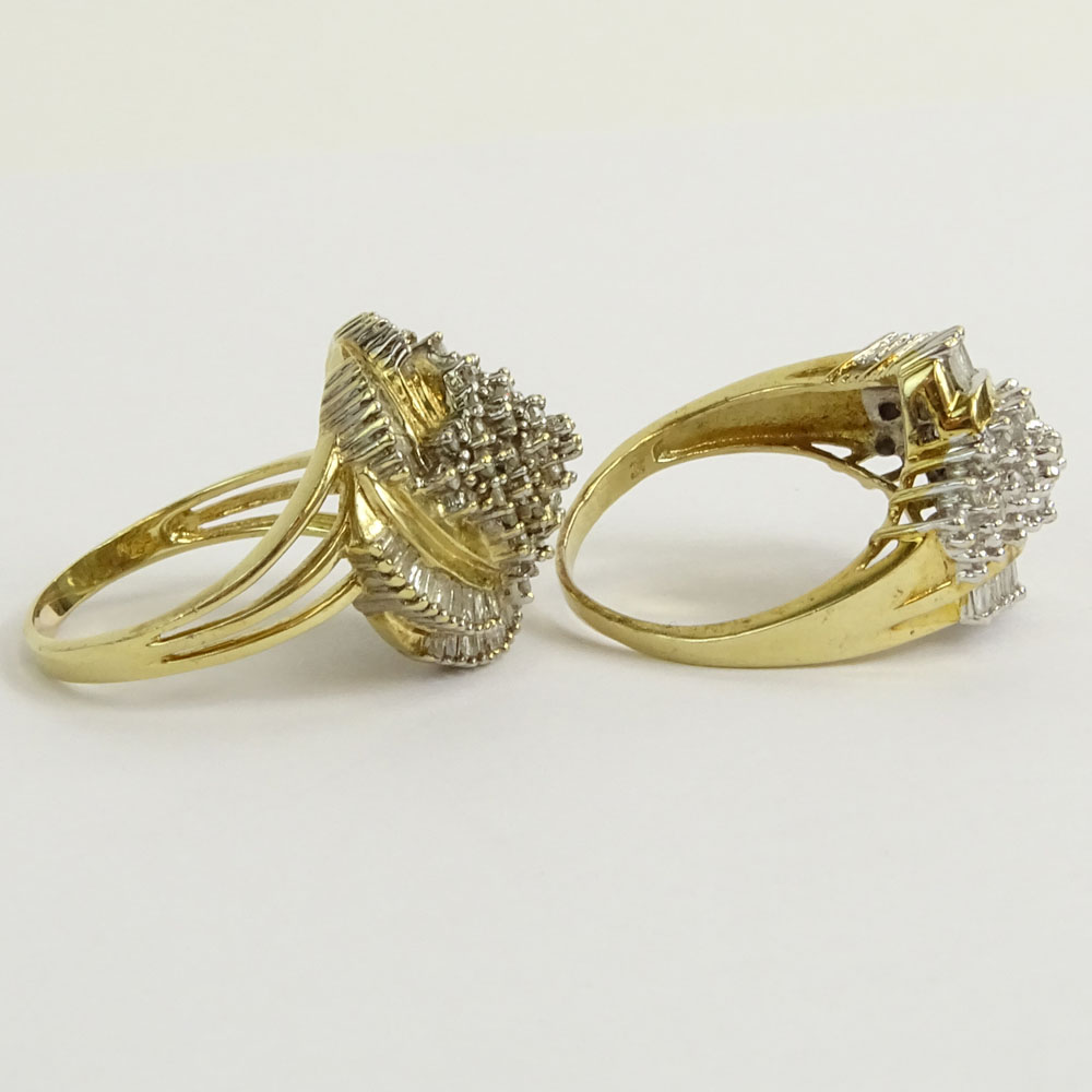 Two (2) Vintage Diamond and 10 Karat Yellow Gold Cluster Rings.