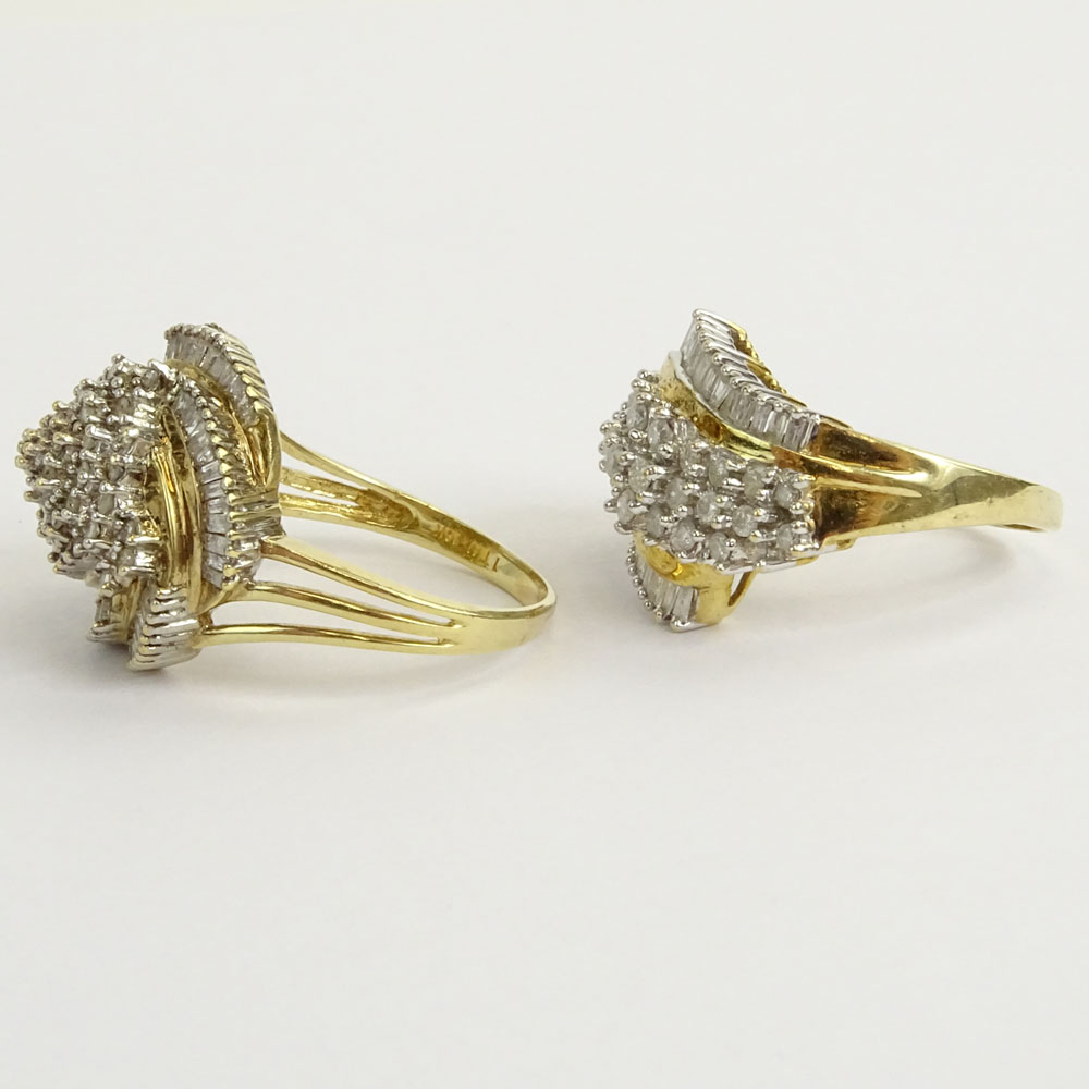 Two (2) Vintage Diamond and 10 Karat Yellow Gold Cluster Rings.