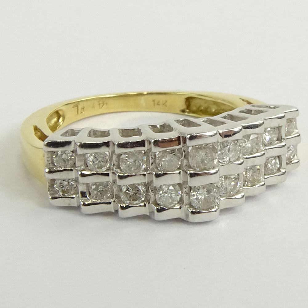 Vintage 14 Karat Yellow Gold and Diamond Two Row Ring.