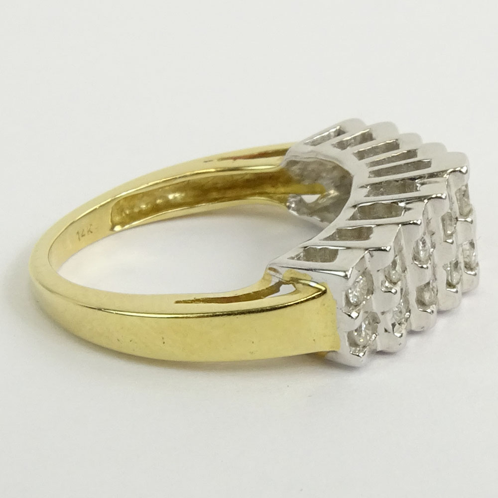 Vintage 14 Karat Yellow Gold and Diamond Two Row Ring.